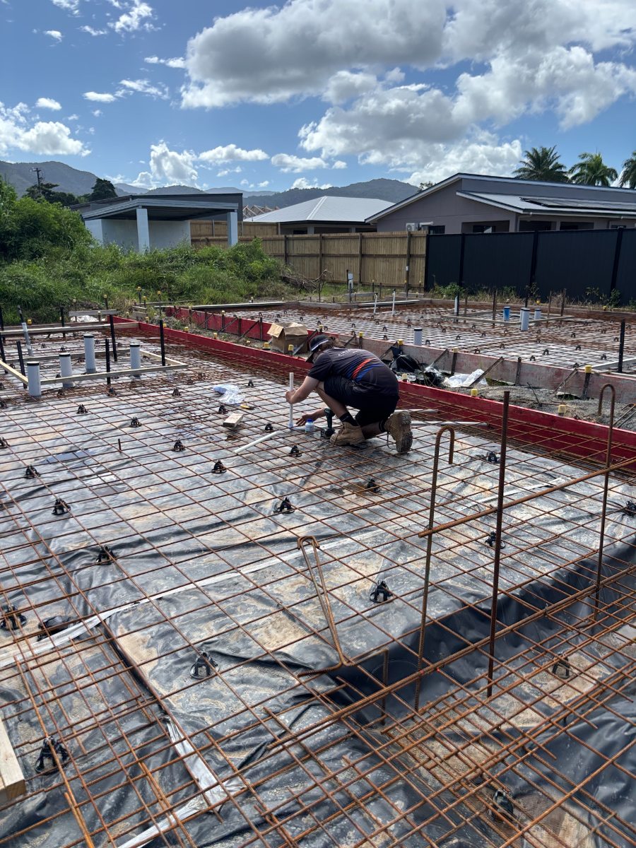 Airtek setting out air conditioning rough-in on a new build slab in Cairns