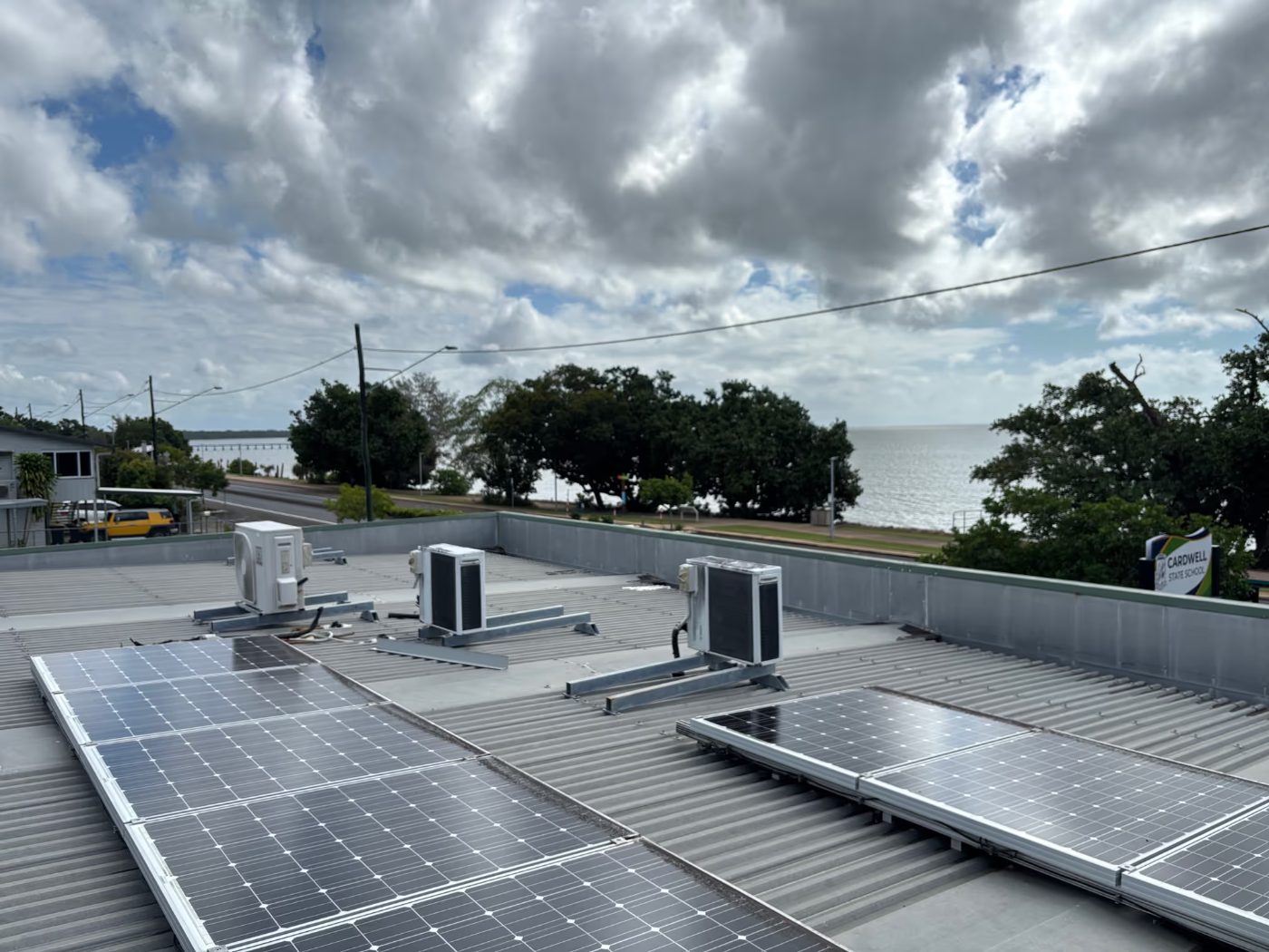 Rooftop air conditioning condensers on a Far North Queensland commercial building