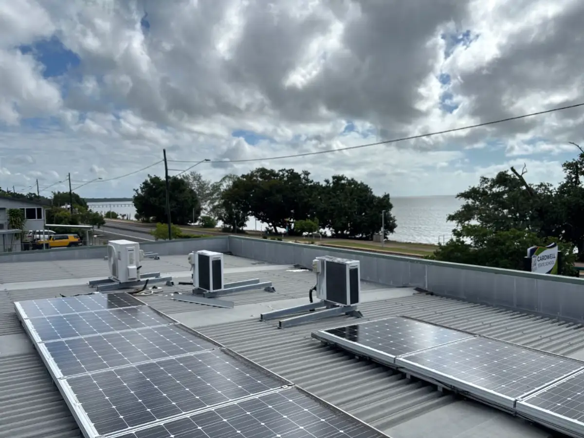 Rooftop air conditioning condensers on a Far North Queensland commercial building