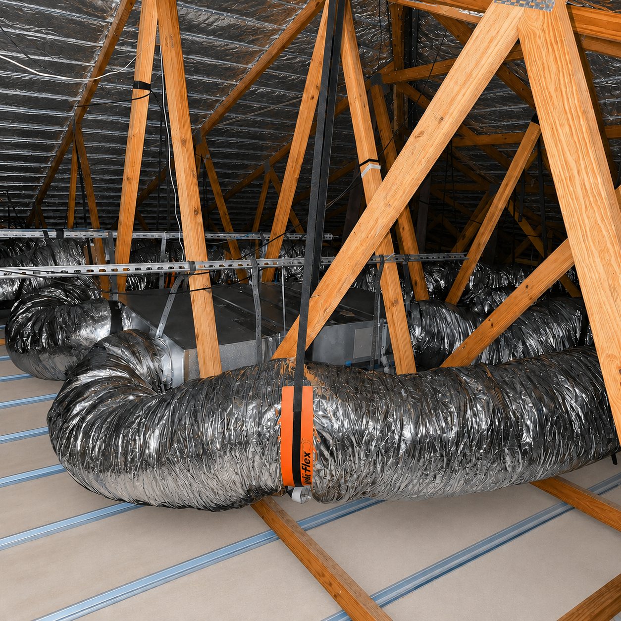 Flexible ducting installed in the roof space of a Far North Queensland home
