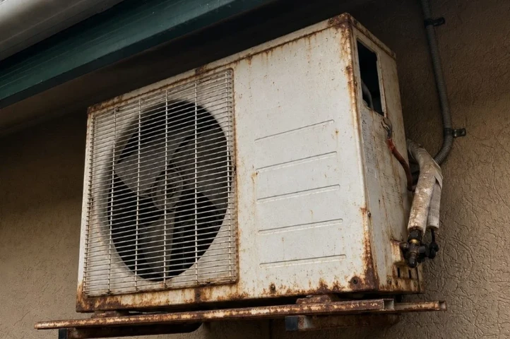 Rusted air conditioner outdoor unit before replacement in Cairns
